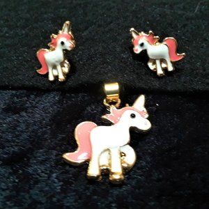 Cute Unicorn Pendant Necklace and Earrings Set